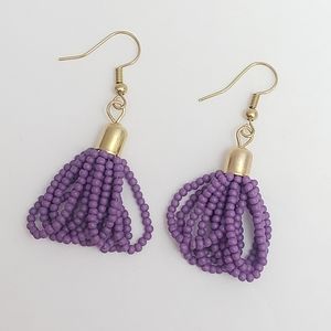 New Boho Lavender/Lilac Seed Bead Drop/Dangle Earrings, 18k Plated French Wires